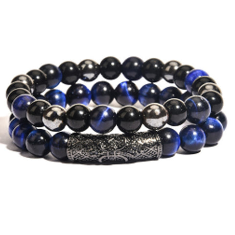 Tiger's eye copper micro-inlaid elastic bracelet black matte zircon m3331288