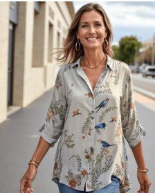 Summer trend long-sleeved shirt flower pattern printing 3D shirt m301226