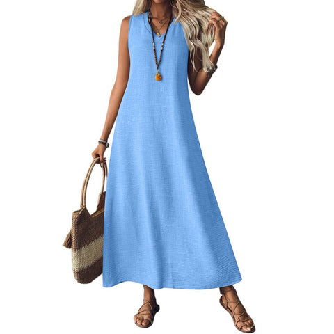 Sleeveless V-neck back zipper one-piece elegant long dress m302805