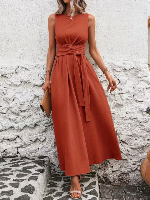 Solid color casual strap sleeveless cotton dress m302806