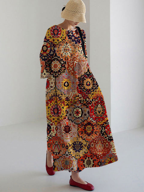 Loose Crew Neck Fashion Premium Long Sleeve Printed Dress m301044