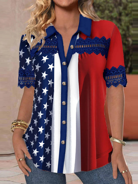 Casual shirt collar short sleeve regular cardigan digital print women's shirt m301418