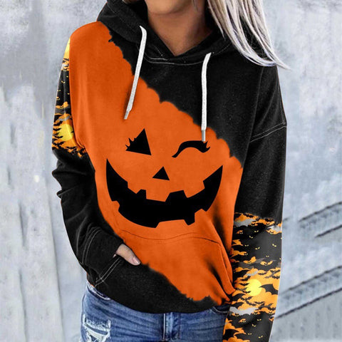 Casual Graphic Tops Long Sleeve Halloween Face Printed Hoodies M800009