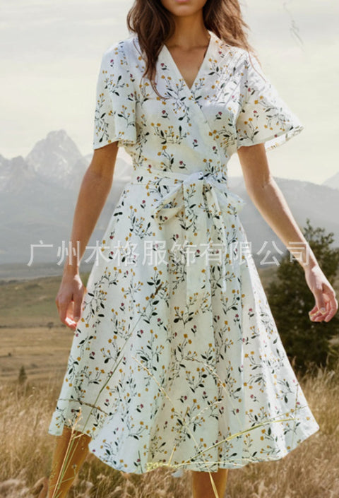 Fashion temperament V-neck floral dress m302077