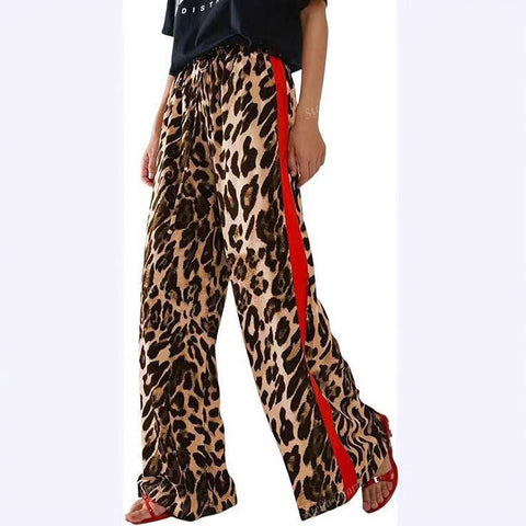 Leopard print splicing temperament loose wide-leg trousers m301903