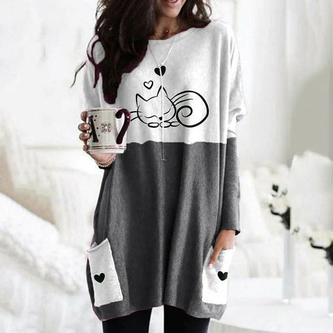 Digital printing women's fashion round neck medium and long top T-shirt m302271