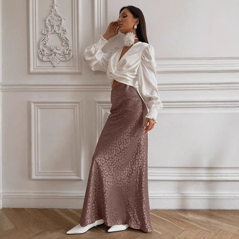 Summer new trend hip-wrapped jacquard leopard print long skirt m301573