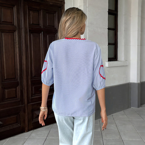 Temperament vacation style strap medium sleeve T-shirt m301399