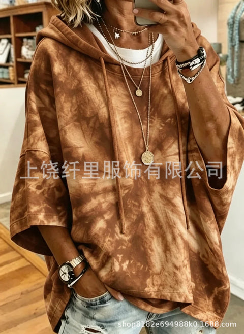 Casual hooded mid-sleeved women's fashion 3D printing casual foreign trade Amazon independent station women's sweater m303002