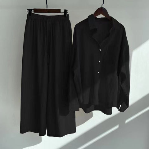 Cotton and linen shirt set high waist loose trousers m301983