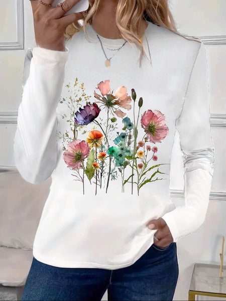 Crew neck temperament elegant style printing long-sleeved women's clothing m301661