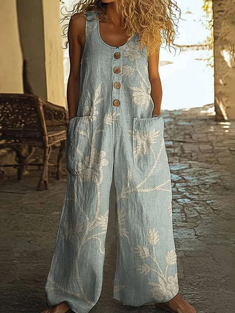 Casual sleeveless loose pocket overalls women's long jumpsuit m301435