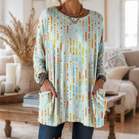 T-shirt pull à manches longues et col rond pour femme, imprimé en 3D, m303192