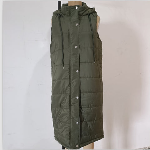 Solid color hooded single-breasted medium and long cotton jacket vest jacket top m300568