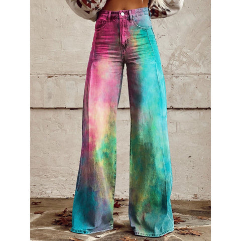 3D heat transfer flared pants simulation denim trousers loose pants m301550