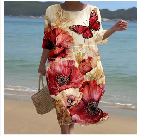 Loose crew neck fashion high-end long-sleeved printed dress m301053