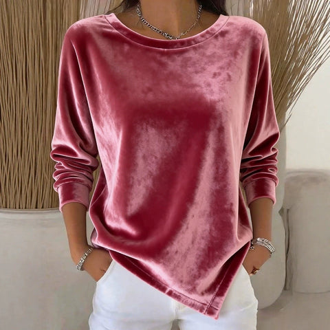 Casual Crew Neck Velvet Solid Color Long Sleeve Women's T-Shirt FF303114