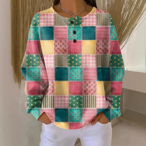 Long-sleeved sweater autumn and winter printing fashion personalized casual top button sweater women m302288