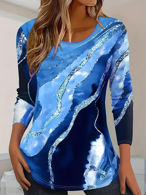 American cross-border foreign trade crew neck t-shirt button seven-quarter sleeve printing m301758