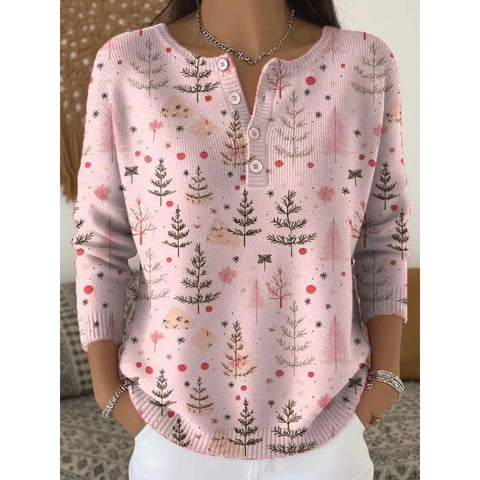 Vintage 3D digital printing four-button stand-up collar Polo sweater women m302158