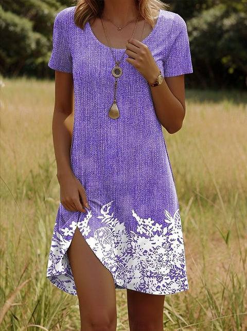 Versatile polka dot flower short-sleeved round neck medium and long skirt m302614