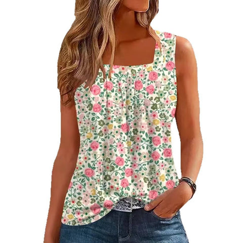 Casual one-word neck sleeveless pullover digital printing women's top T-shirt m301439