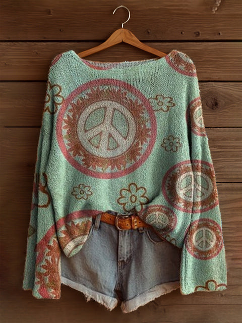 Vacation print casual cape top crew neck knitted sweater m302130