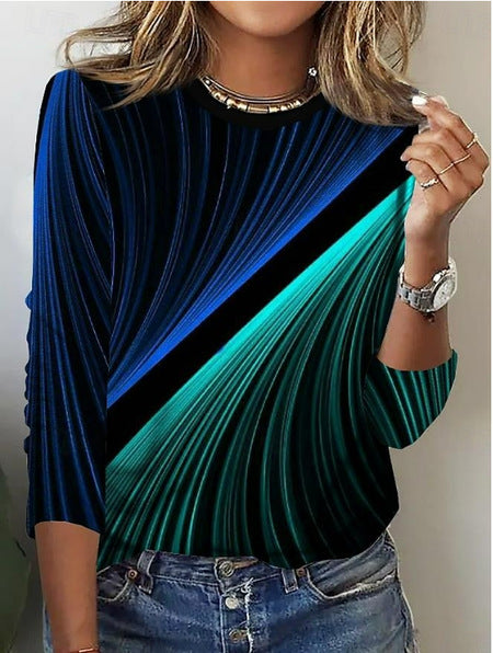 Crew neck temperament elegant style printing long-sleeved women's clothing m301661