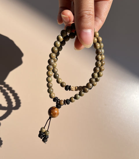 Green sandalwood double circle Buddha bead bracelet, green sandalwood sandalwood bracelet, passion seed bracelet m3331262.