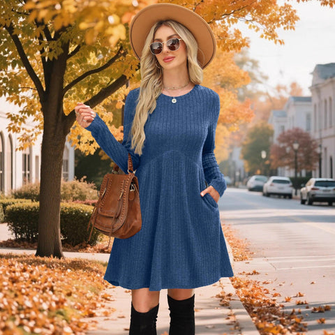 Autumn and winter Bohemian irregular polished knee solid color dress women's umbrella skirt m302112