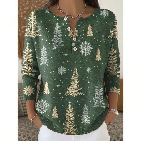 Vintage 3D digital printing four-button stand-up collar Polo sweater women m302158