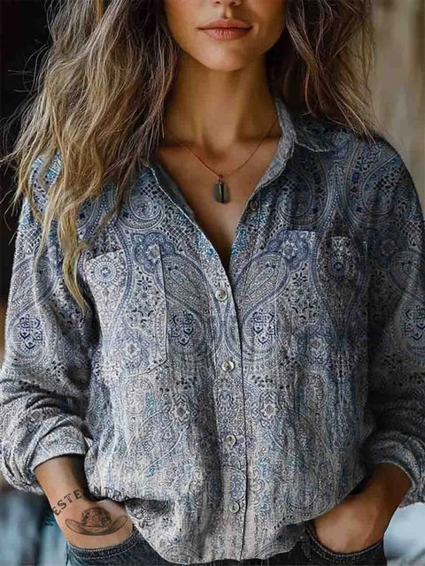 Fashion women's clothing European and American versatile printing casual lapel m301565