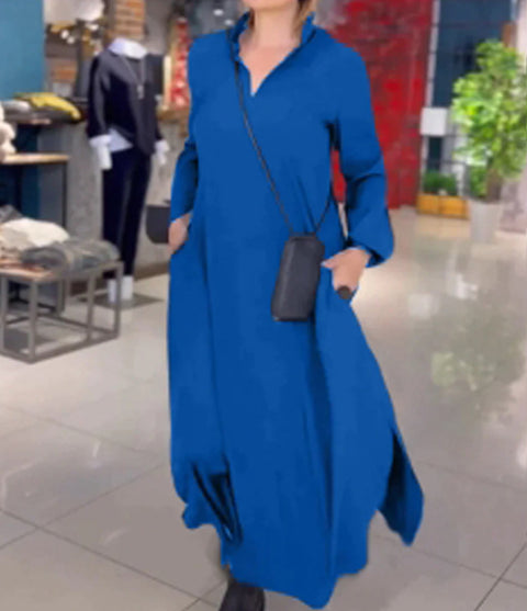 Casual solid color V-neck long-sleeved dress women's m301337
