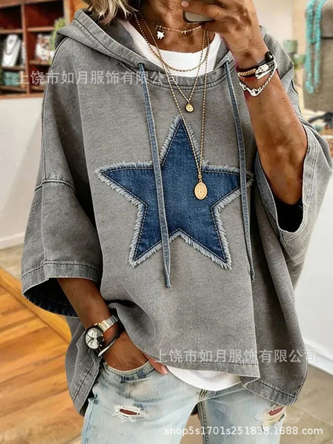 3D printed women's striped hooded loose casual sweater m303000