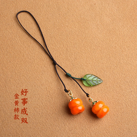 Persimmon Ruyi glazed persimmon retro and beautiful glazed persimmon leaf keychain pendant mobile phone chain m3331260