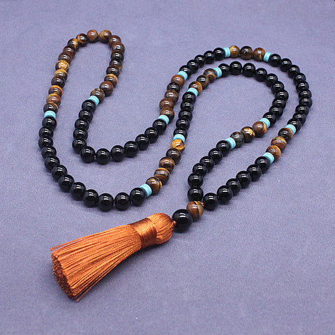 108 rosary beads natural agate tiger's eye stone fringed sweater chain m3331292