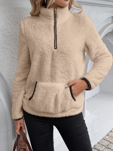 Autumn and winter semi-turtleneck zipper pocket plush sweater m302165