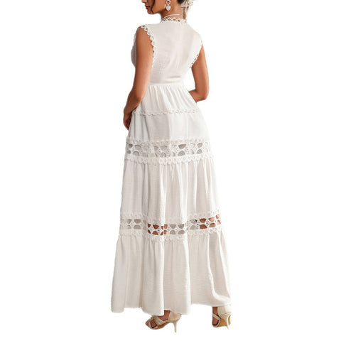 Holiday style high waist splicing long dress dress women's clothing m301388