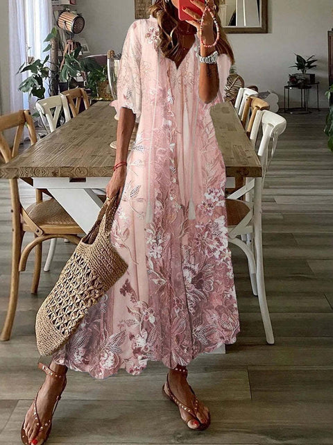 Elegant temperament long dress summer lace print casual dress m301718