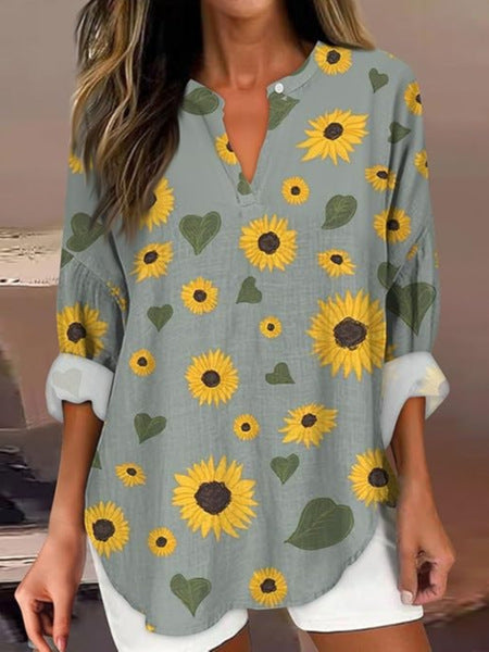 Floral 3D digital printing women's fashion crew neck loose shirt top m301357