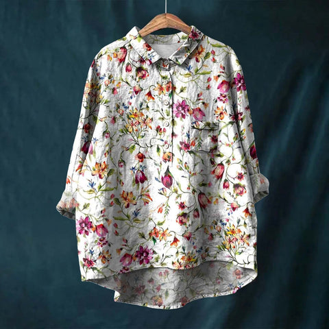 Long Sleeve Bamboo Linen Printing Fashion Versatile Lapel Shirt m301040