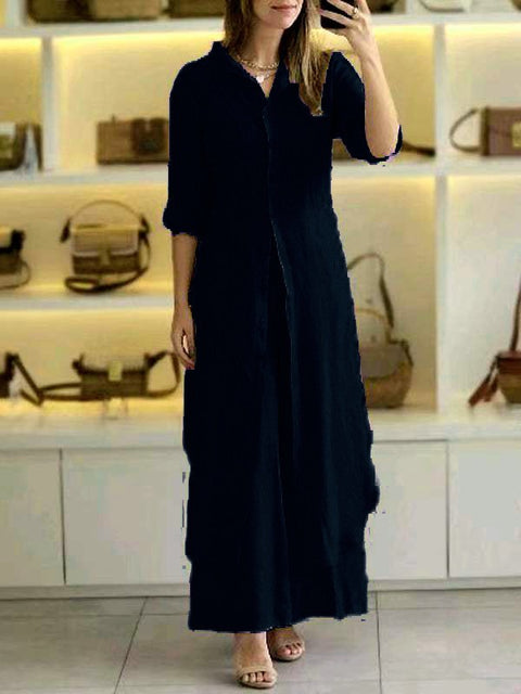 Elegant cotton and linen slim-fitting waist long-sleeved shirt wide-leg pants set m301063