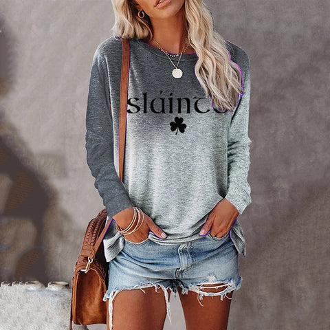 Digital printing long-sleeved autumn T-shirt women's color-changing T-shirt women's m300755
