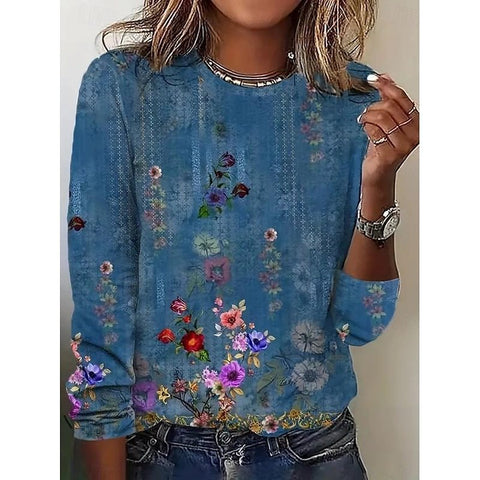 Creative flower 3D digital printing casual trend crew neck T-shirt m302222