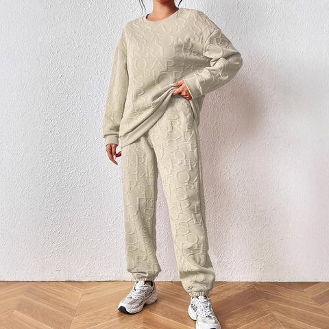 Women's twist splicing long-sleeved crew neck top corset trousers two-piece set m302008