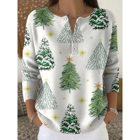 Vintage 3D digital printing four-button stand-up collar Polo sweater women m302158
