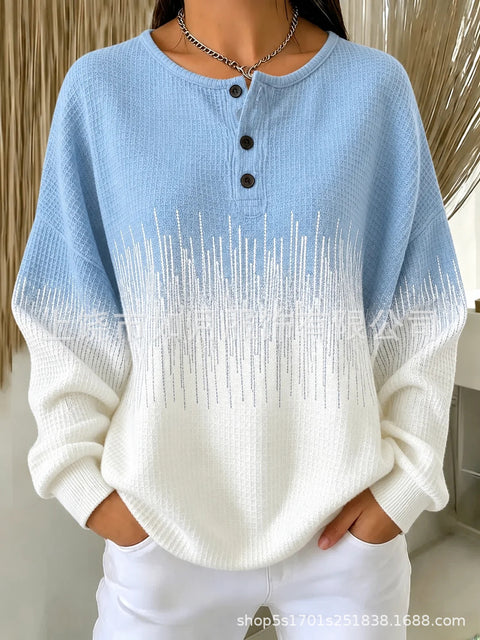 Long Sleeve 4 Button 3D Printed Loose Casual Women's Sweater FF303292