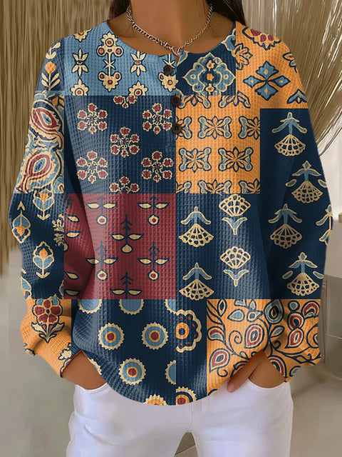 New retro 3D digital printing three-button stand-up collar Polo sweater m302116