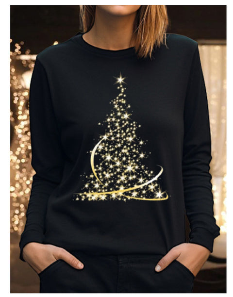 Crew neck T-shirt women's long-sleeved loose printed top m300648