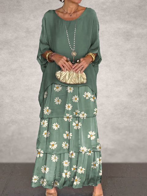 Fashion women's temperament round neck bat sleeve long dress m301334